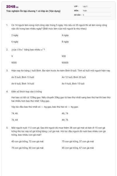 Trắc nghiệm Ôn tập chương 1 có đáp án (Vận dụng)