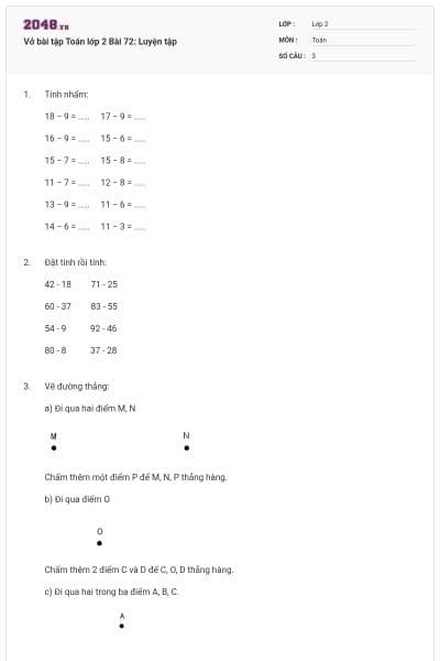 Vở bài tập Toán lớp 2 Bài 72: Luyện tập