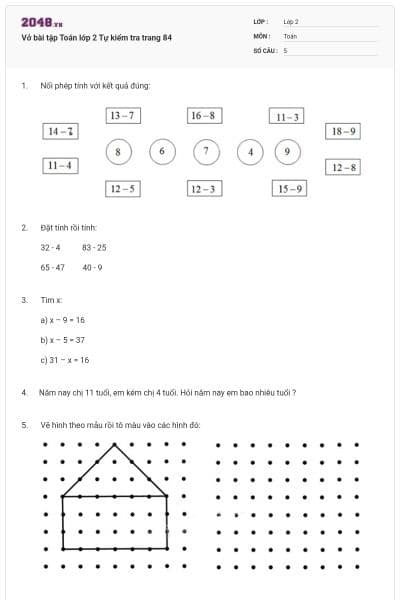 Vở bài tập Toán lớp 2 Tự kiểm tra trang 84
