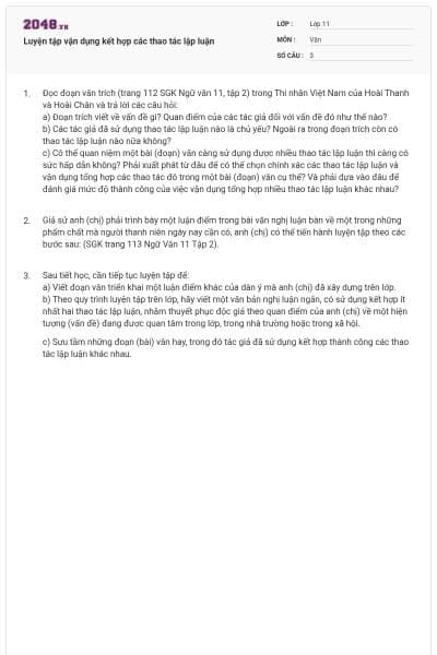 Luyện tập vận dụng kết hợp các thao tác lập luận