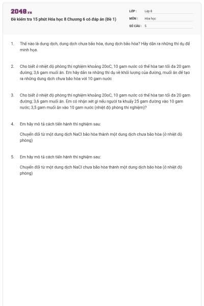 Đề kiểm tra 15 phút Hóa học 8 Chương 6 có đáp án (Đề 1)