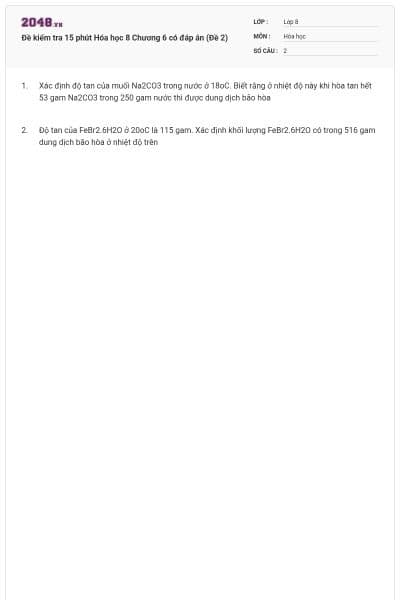 Đề kiểm tra 15 phút Hóa học 8 Chương 6 có đáp án (Đề 2)