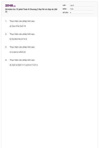 Đề kiểm tra 15 phút Toán 8 Chương 2 Đại Số có đáp án (Đề 2)