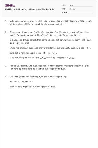 Đề kiểm tra 1 tiết Hóa học 8 Chương 6 có đáp án (Đề 1)