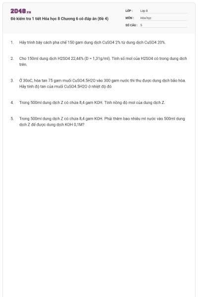 Đề kiểm tra 1 tiết Hóa học 8 Chương 6 có đáp án (Đề 4)
