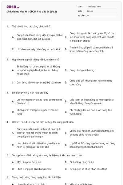 Đề kiểm tra Học kì 1 GDCD 9 có đáp án (Đề 2)