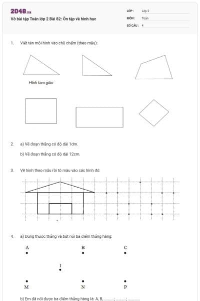 Vở bài tập Toán lớp 2 Bài 82: Ôn tập về hình học