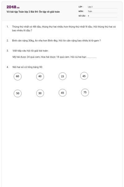 Vở bài tập Toán lớp 2 Bài 84: Ôn tập về giải toán