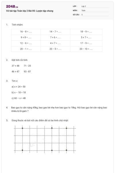 Vở bài tập Toán lớp 2 Bài 85: Luyện tập chung