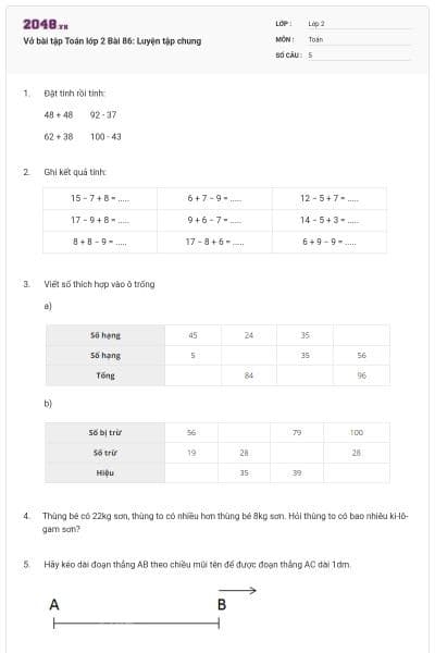 Vở bài tập Toán lớp 2 Bài 86: Luyện tập chung