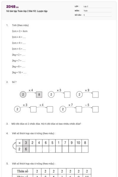 Vở bài tập Toán lớp 2 Bài 92: Luyện tập