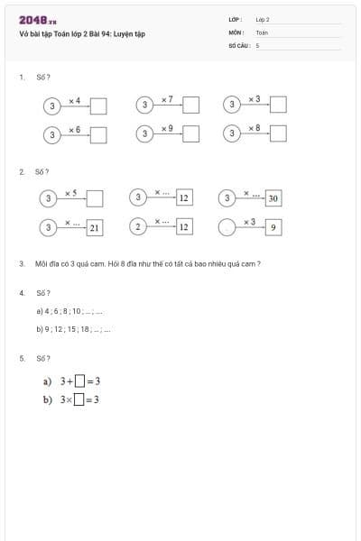 Vở bài tập Toán lớp 2 Bài 94: Luyện tập