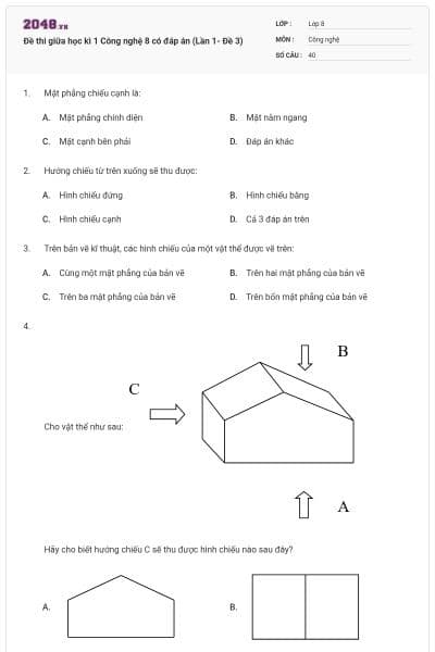 Đề thi giữa học kì 1 Công nghệ 8 có đáp án (Lần 1- Đề 3)