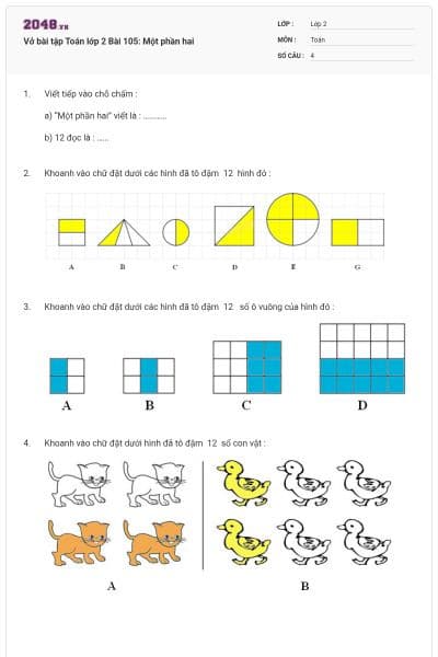 Vở bài tập Toán lớp 2 Bài 105: Một phần hai