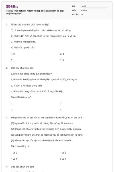 15 câu Trắc nghiệm Nhôm và hợp chất của nhôm có đáp án (Thông hiểu)