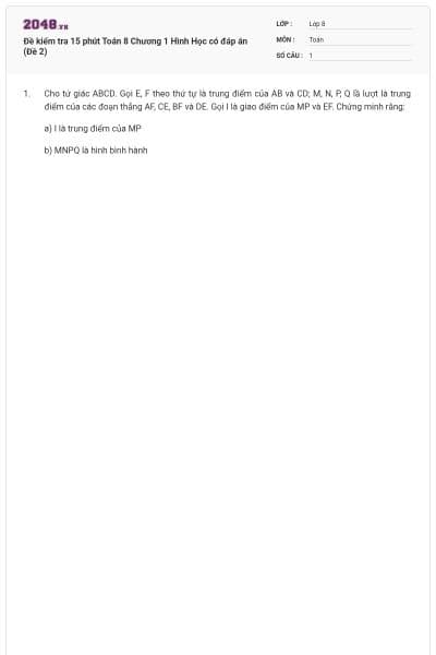 Đề kiểm tra 15 phút Toán 8 Chương 1 Hình Học có đáp án (Đề 2)