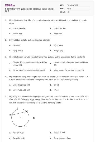 5 Đề thi thử THPT quốc gia môn Vật Lí cực hay có lời giải - Đề 3