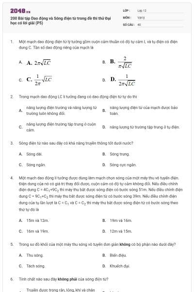 200 Bài tập Dao động và Sóng điện từ trong đề thi thử Đại học có lời giải (P5)