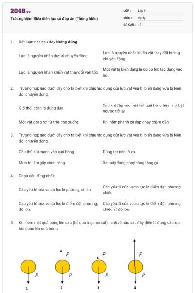 Trắc nghiệm Biểu diễn lực có đáp án (Thông hiểu)