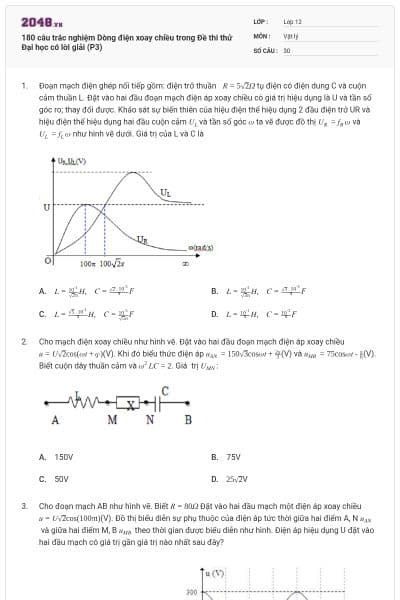 180 câu trắc nghiệm Dòng điện xoay chiều trong Đề thi thử Đại học có lời giải (P3)