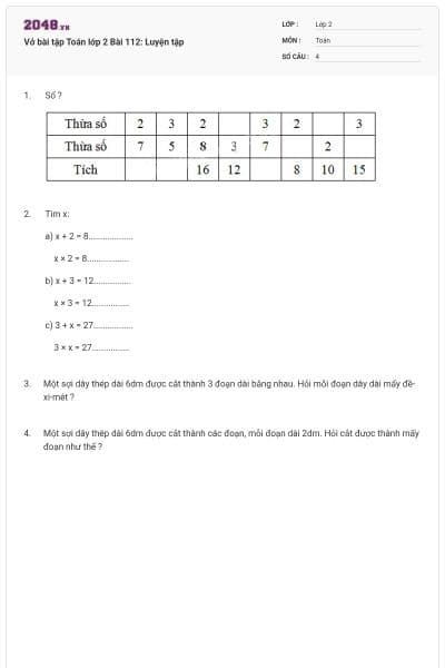 Vở bài tập Toán lớp 2 Bài 112: Luyện tập