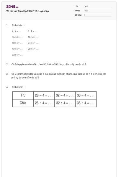 Vở bài tập Toán lớp 2 Bài 115: Luyện tập