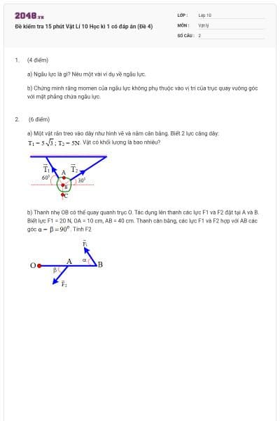 Đề kiểm tra 15 phút Vật Lí 10 Học kì 1 có đáp án (Đề 4)
