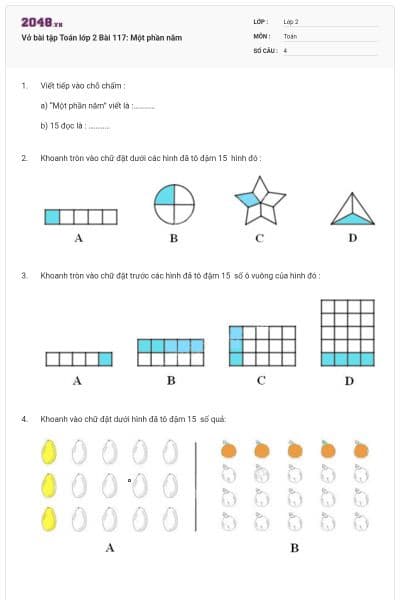 Vở bài tập Toán lớp 2 Bài 117: Một phần năm