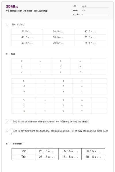 Vở bài tập Toán lớp 2 Bài 118: Luyện tập