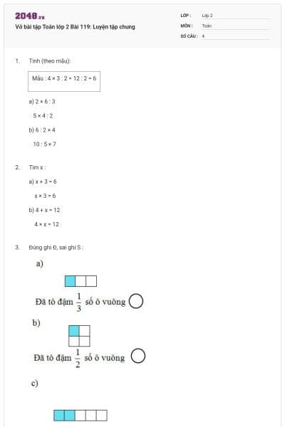 Vở bài tập Toán lớp 2 Bài 119: Luyện tập chung