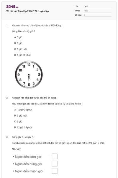 Vở bài tập Toán lớp 2 Bài 122: Luyện tập