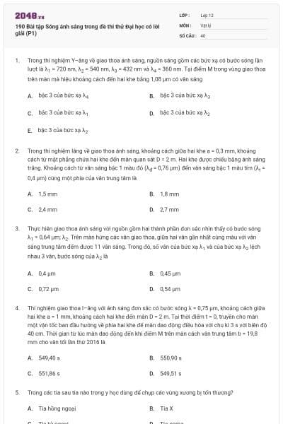 190 Bài tập Sóng ánh sáng trong đề thi thử Đại học có lời giải (P1)