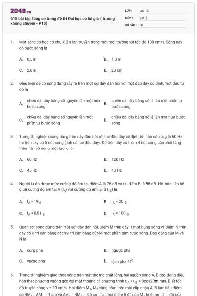 615 bài tập Sóng cơ trong đề thi Đai học có lời giải ( trường không chuyên - P13)