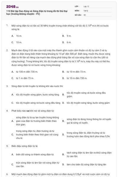 110 Bài tập Dao động và Sóng điện từ trong đề thi thử Đại học (trường không chuyên - P2)