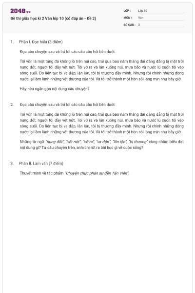 Đề thi giữa học kì 2 Văn lớp 10 (có đáp án - Đề 2)