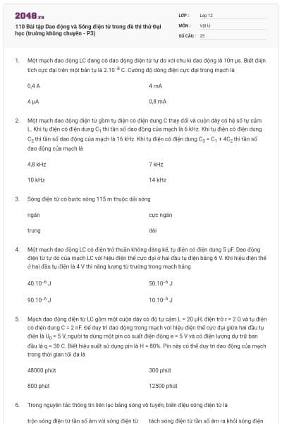 110 Bài tập Dao động và Sóng điện từ trong đề thi thử Đại học (trường không chuyên - P3)