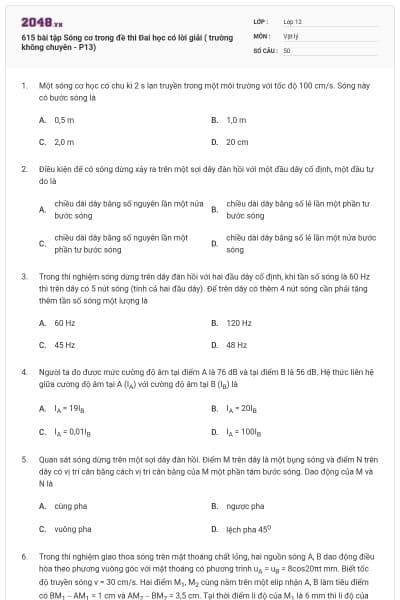 615 bài tập Sóng cơ trong đề thi Đai học có lời giải ( trường không chuyên - P13)