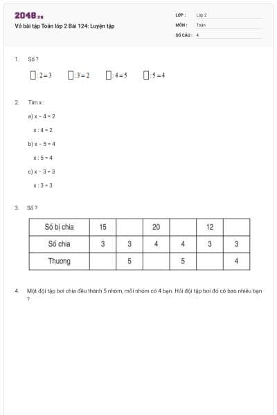 Vở bài tập Toán lớp 2 Bài 124: Luyện tập