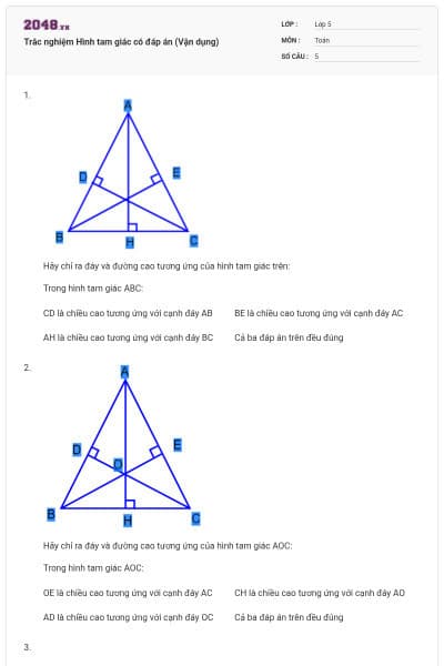 Trắc nghiệm Hình tam giác có đáp án (Vận dụng)