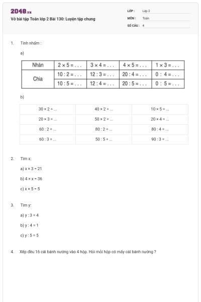 Vở bài tập Toán lớp 2 Bài 130: Luyện tập chung