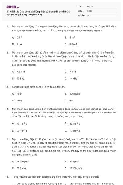 110 Bài tập Dao động và Sóng điện từ trong đề thi thử Đại học (trường không chuyên - P3)