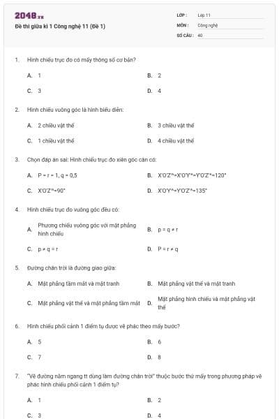 Đề thi giữa kì 1 Công nghệ 11 (Đề 1)