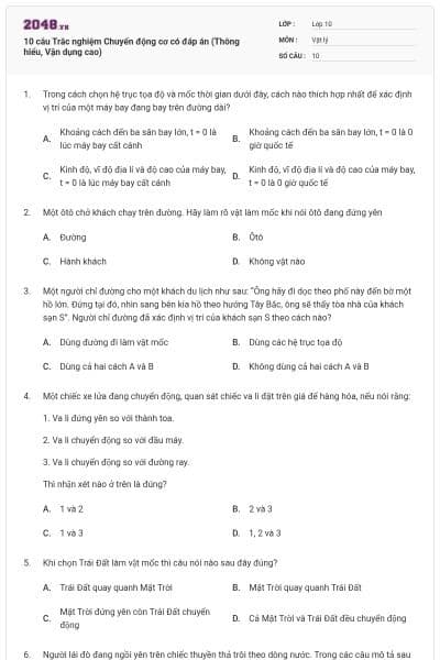 10 câu Trắc nghiệm Chuyển động cơ có đáp án (Thông hiểu, Vận dụng cao)
