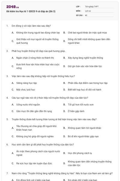 Đề kiểm tra Học kì 1 GDCD 9 có đáp án (Đề 3)