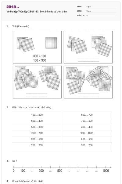 Vở bài tập Toán lớp 2 Bài 133: So sánh các số tròn trăm