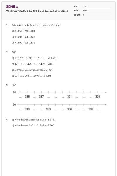 Vở bài tập Toán lớp 2 Bài 138: So sánh các số có ba chữ số