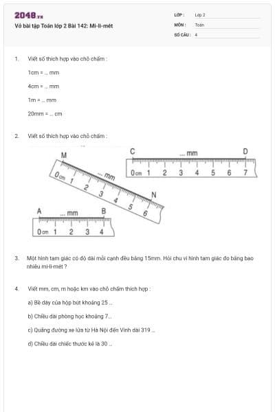 Vở bài tập Toán lớp 2 Bài 142: Mi-li-mét