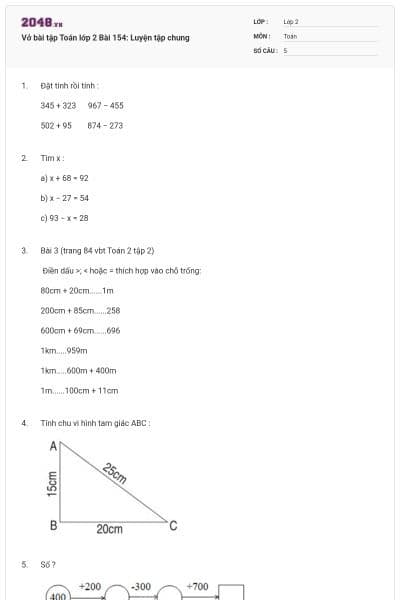 Vở bài tập Toán lớp 2 Bài 154: Luyện tập chung