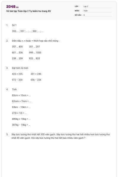 Vở bài tập Toán lớp 2 Tự kiểm tra trang 85