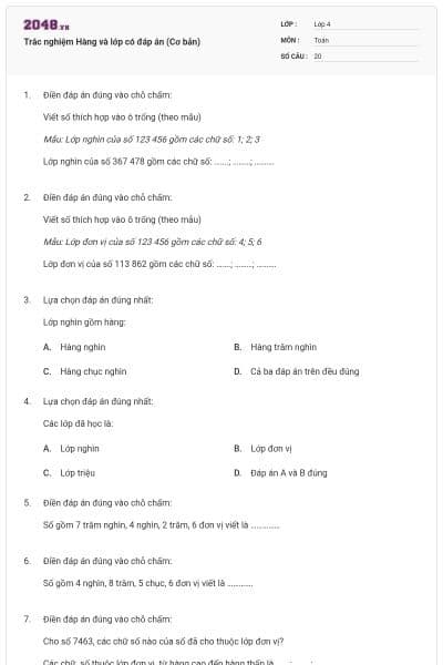 Trắc nghiệm Hàng và lớp có đáp án (Cơ bản)